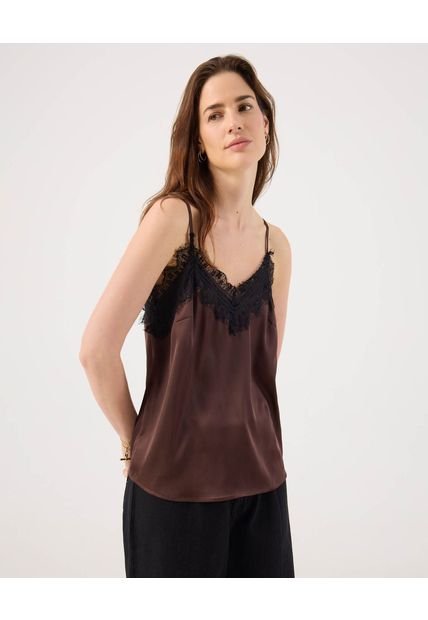Top Para Mujer Cuello V Color Café Marca Patprimo #30220111