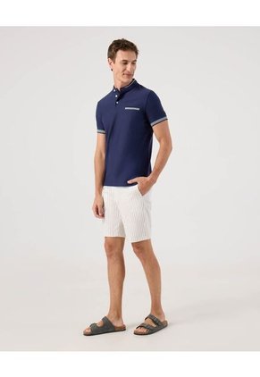 Polo Cuello Mao Con Bolsillo Ribete Texturizada  Para Hombre Azul Patprimo