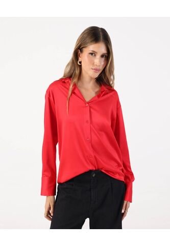 Camisa Satinada De Manga Larga   Para Mujer Rojo Patprimo Patprimo