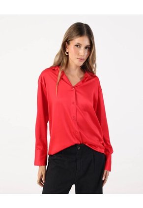 Camisa Satinada De Manga Larga Para Mujer Rojo Patprimo