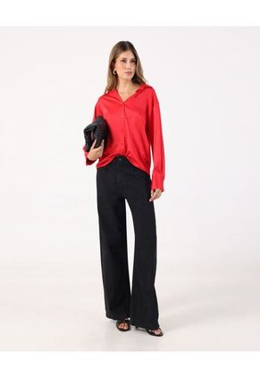 Camisa Satinada De Manga Larga Para Mujer Rojo Patprimo
