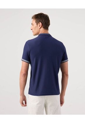 Polo Cuello Mao Con Bolsillo Ribete Texturizada  Para Hombre Azul Patprimo