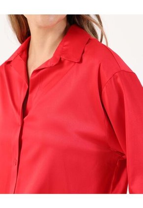 Camisa Satinada De Manga Larga Para Mujer Rojo Patprimo