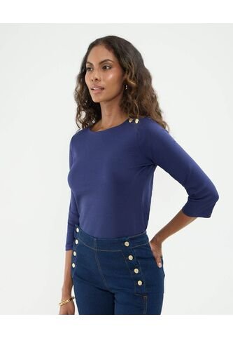 Camiseta Manga 3/4 Con Botones En Hombro   Para Mujer Azul Patprimo Patprimo
