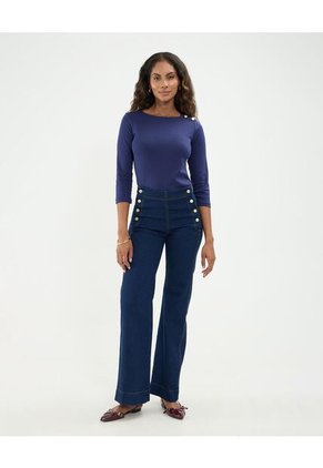 Camiseta Manga 3/4 Con Botones En Hombro   Para Mujer Azul Patprimo