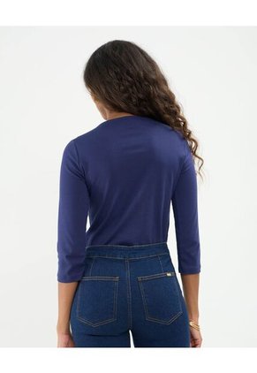 Camiseta Manga 3/4 Con Botones En Hombro   Para Mujer Azul Patprimo