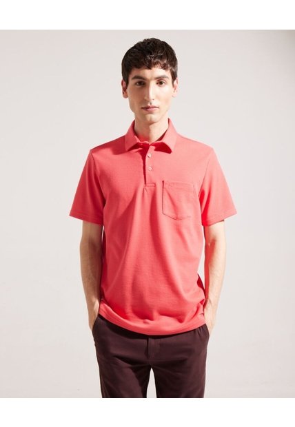 Polo Unicolor Textura  Cuello Duro Con Bolsillo Y Silueta Regular Fit, Campiello Linea Moda  Para Hombre Rojo Patprimo