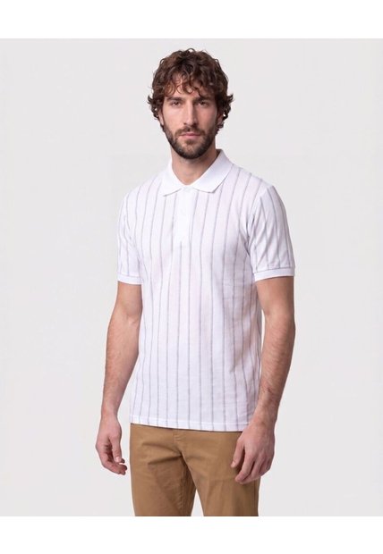 Polo Con Relieve Vertical   Para Hombre Blanco Patprimo