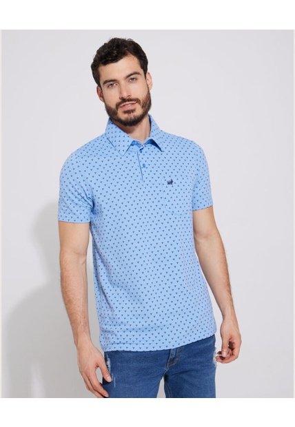 Polo Estampada, Cuello Maquina Duro Con Bolsillo, Silueta Regular Fit Azul  Para Hombre Azul Patprimo