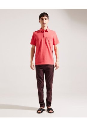 Polo Unicolor Textura  Cuello Duro Con Bolsillo Y Silueta Regular Fit, Campiello Linea Moda  Para Hombre Rojo Patprimo