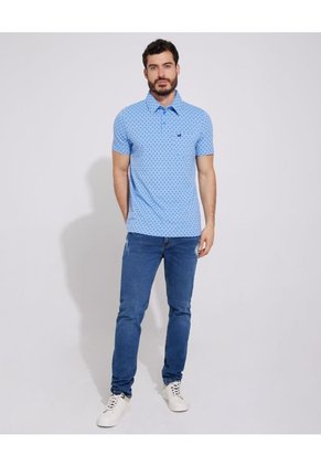 Polo Estampada, Cuello Maquina Duro Con Bolsillo, Silueta Regular Fit Azul  Para Hombre Azul Patprimo