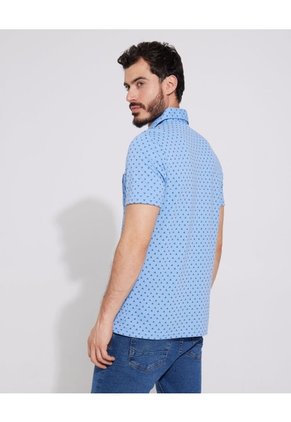 Polo Estampada, Cuello Maquina Duro Con Bolsillo, Silueta Regular Fit Azul  Para Hombre Azul Patprimo