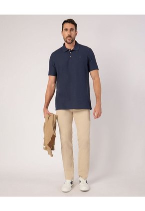 Polo Unicolor Con Detalle En Cuello Para Hombre Azul Patprimo