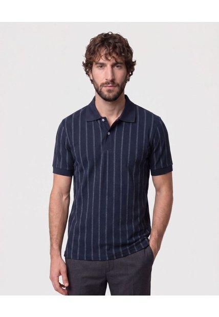 Polo Con Relieve Vertical   Para Hombre Azul Patprimo
