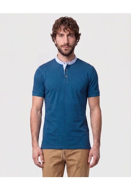 Polo Con Cuello Neru Y Pechera   Para Hombre Azul Patprimo