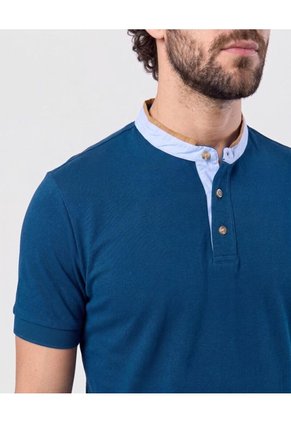 Polo Con Cuello Neru Y Pechera   Para Hombre Azul Patprimo