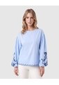 Blusa Manga Abullonada Con Bordados Mujer  Para Mujer Azul Patprimo de Patprimo