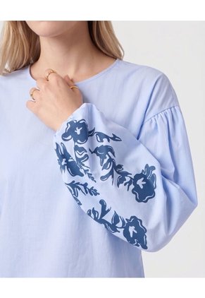 Blusa Manga Abullonada Con Bordados Mujer  Para Mujer Azul Patprimo