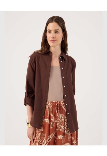 Camisa Para Mujer Manga Larga Color Café Marca Patprimo #30010731
