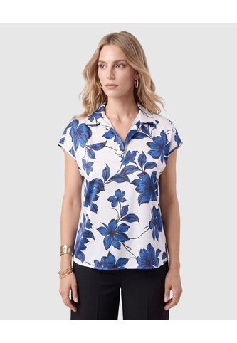 Blusa Cuello Camisero Manga Corta Mujer  Para Mujer Azul Patprimo Patprimo