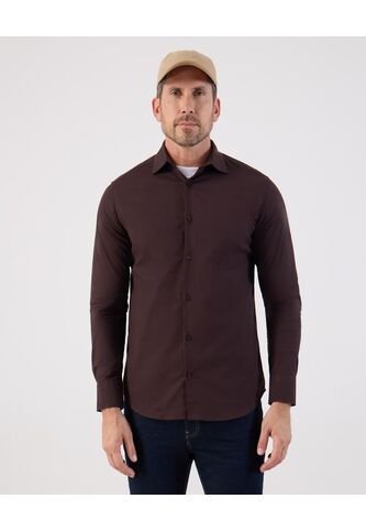Camisa  Para Hombre Manga Larga Sin Bolsillo Cuello Italiano Color Café Marca Patprimo #44013183 Patprimo