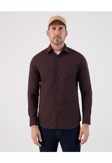 Camisa  Para Hombre Manga Larga Sin Bolsillo Cuello Italiano Color Café Marca Patprimo #44013183
