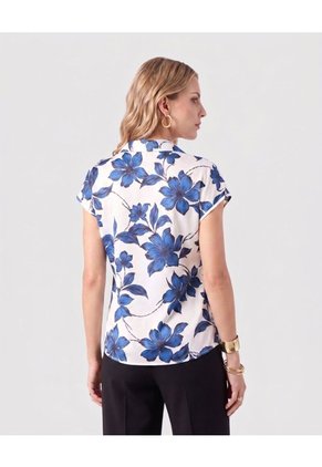 Blusa Cuello Camisero Manga Corta Mujer  Para Mujer Azul Patprimo