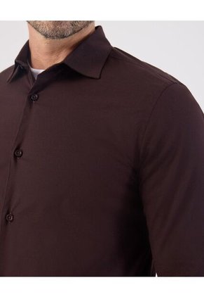 Camisa  Para Hombre Manga Larga Sin Bolsillo Cuello Italiano Color Café Marca Patprimo #44013183