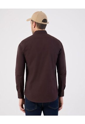 Camisa  Para Hombre Manga Larga Sin Bolsillo Cuello Italiano Color Café Marca Patprimo #44013183