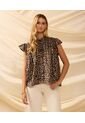 Blusa Fluida Con Mangas Mariposa   Para Mujer Café Patprimo de Patprimo