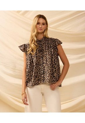 Blusa Fluida Con Mangas Mariposa   Para Mujer Café Patprimo