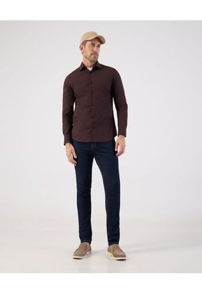 Camisa  Para Hombre Manga Larga Sin Bolsillo Cuello Italiano Color Café Marca Patprimo #44013183