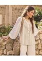 Blusa Unicolor Con Encaje   Para Mujer Blanco Patprimo de Patprimo