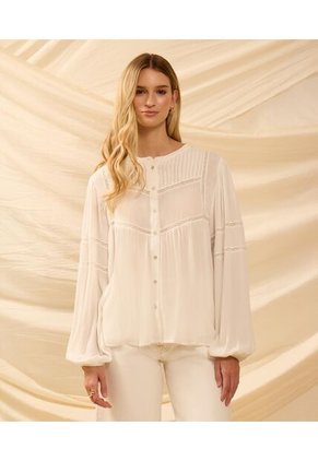 Blusa Unicolor Con Encaje   Para Mujer Blanco Patprimo