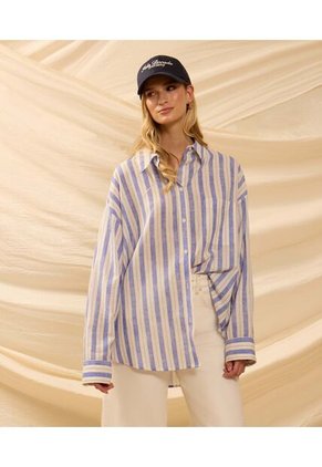Camisa Oversize De Hombro Caído   Para Mujer Azul Patprimo