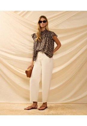 Blusa Fluida Con Mangas Mariposa   Para Mujer Café Patprimo