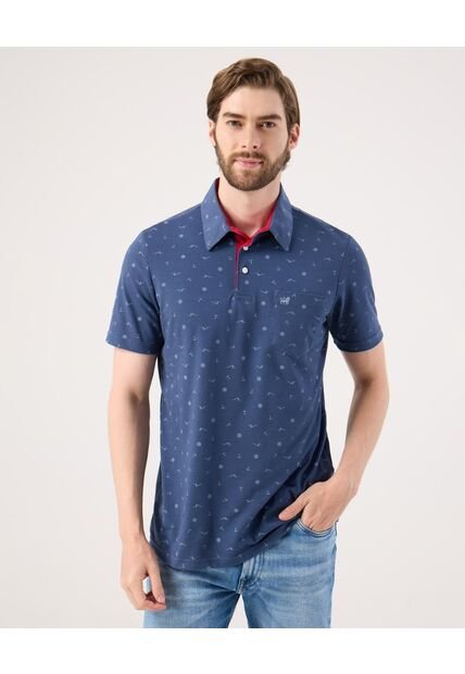 Polo Con Microestampado   Para Hombre Azul Patprimo