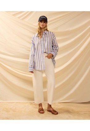 Camisa Oversize De Hombro Caído   Para Mujer Azul Patprimo