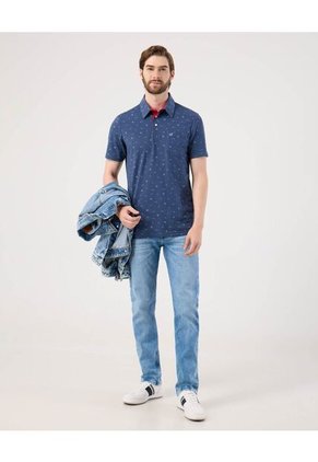 Polo Con Microestampado   Para Hombre Azul Patprimo