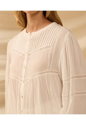 Blusa Unicolor Con Encaje   Para Mujer Blanco Patprimo