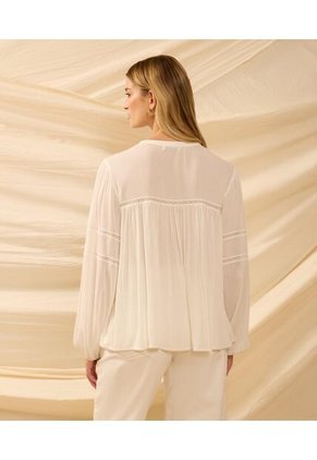 Blusa Unicolor Con Encaje   Para Mujer Blanco Patprimo