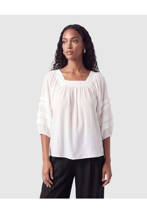 Blusa Cuello Cuadrado Manga Acampanada Mujer Para Mujer Blanco Patprimo