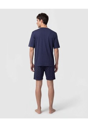 Pijama Corta Abotonada Estampada Para Hombre Azul Patprimo