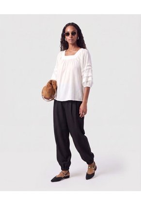 Blusa Cuello Cuadrado Manga Acampanada Mujer Para Mujer Blanco Patprimo