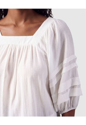 Blusa Cuello Cuadrado Manga Acampanada Mujer Para Mujer Blanco Patprimo