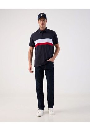 Polo Deportivo De Algodón Con Banda Horizontal   Para Hombre Azul Patprimo