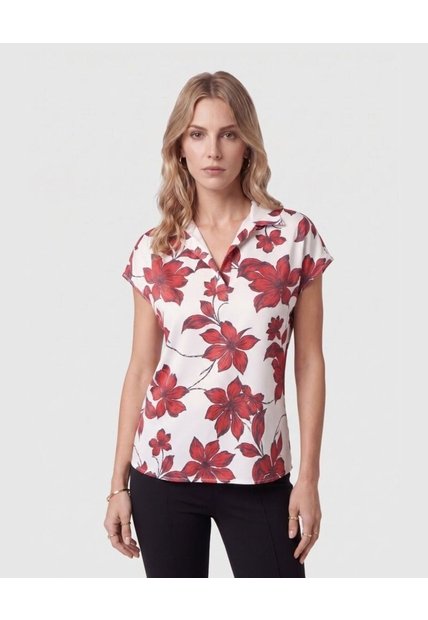 Blusa Cuello Camisero Manga Corta Mujer  Para Mujer Rojo Patprimo