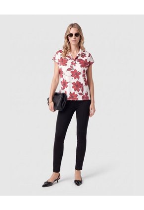 Blusa Cuello Camisero Manga Corta Mujer  Para Mujer Rojo Patprimo
