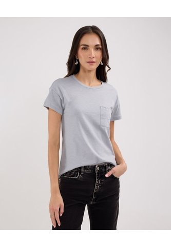 Camiseta Manga Corta Unicolor, Cuello Redondo, Bolsillo Con Pedreria  Para Mujer Gris Patprimo Patprimo