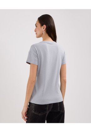 Camiseta Manga Corta Unicolor, Cuello Redondo, Bolsillo Con Pedreria  Para Mujer Gris Patprimo
